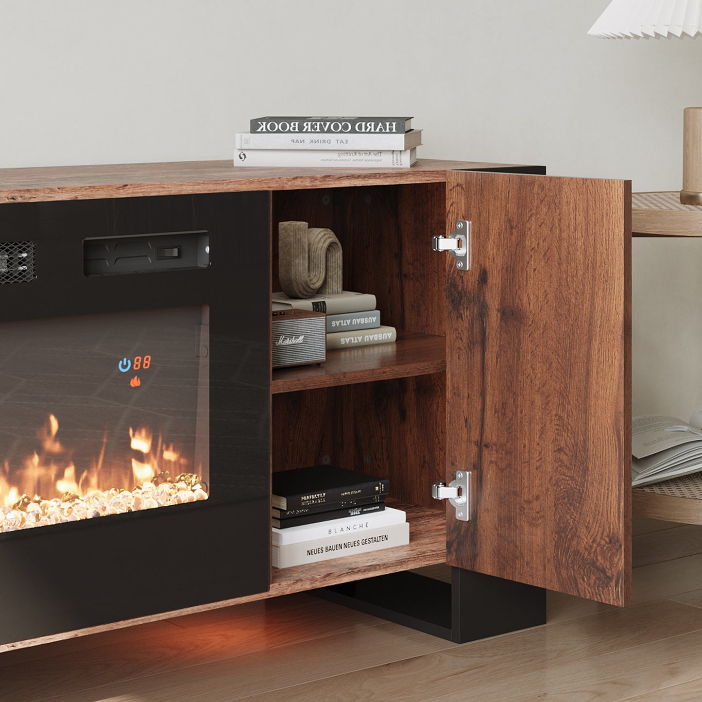 Recessed Electric Fireplace TV Stand with Remote Control