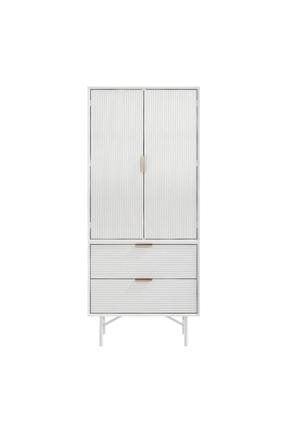 White Striped Wardrobe Storage Cabinet