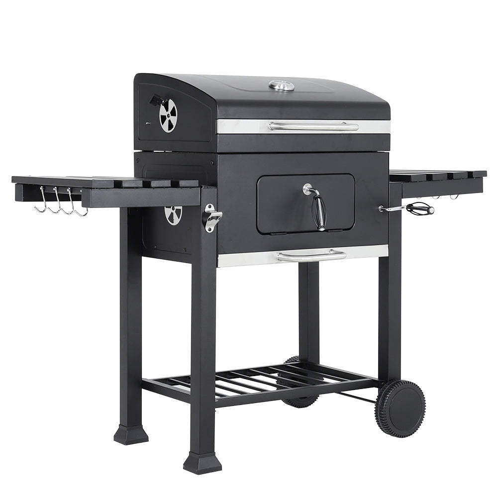 138CM Wide Charcoal BBQ Grill with Side Shelves