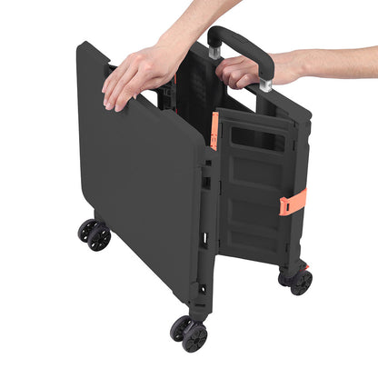 55L Black Collapsible Rolling Utility Crate with Magnetic Lid