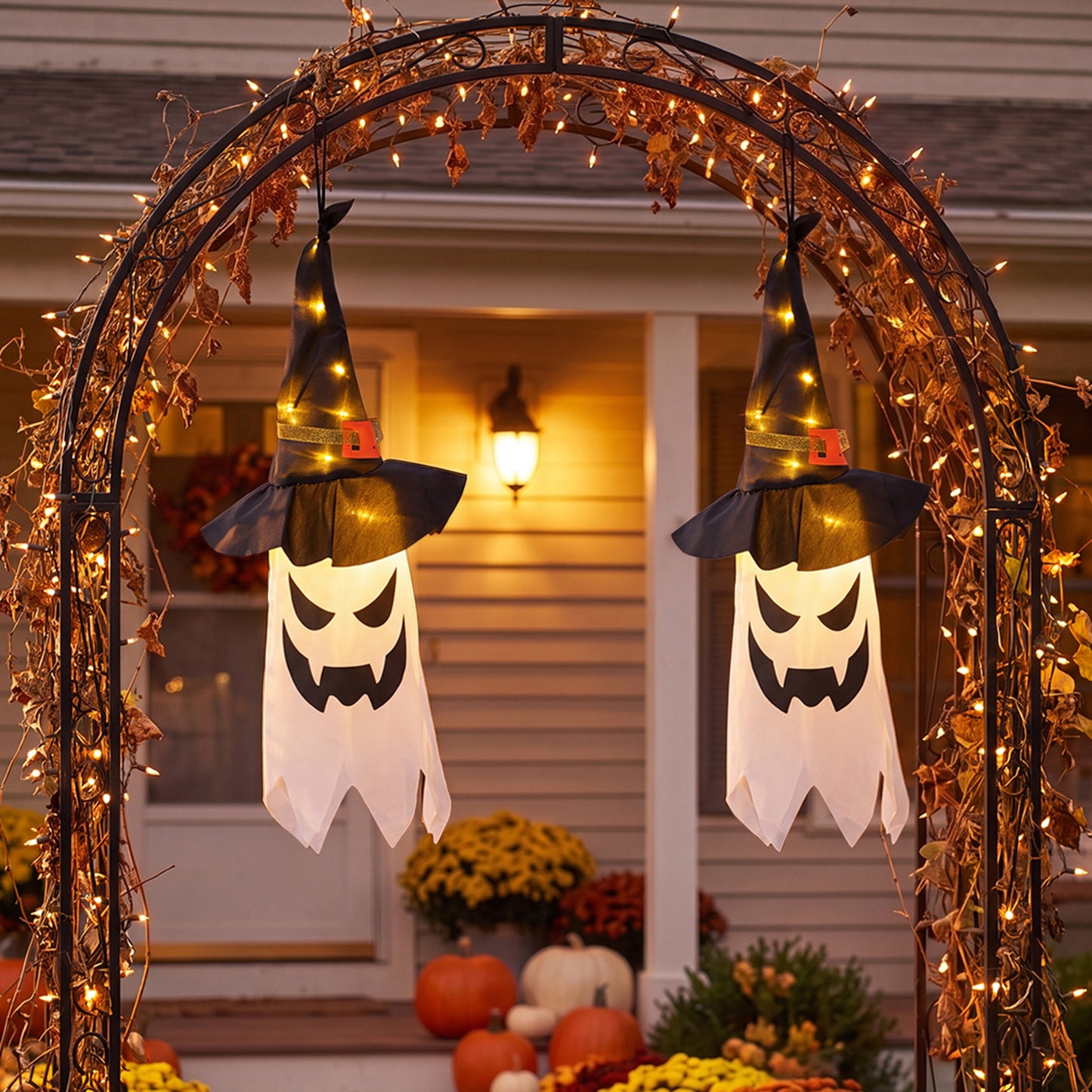 2Pcs Halloween Decorations Ghost Witch Hats with LED Lights