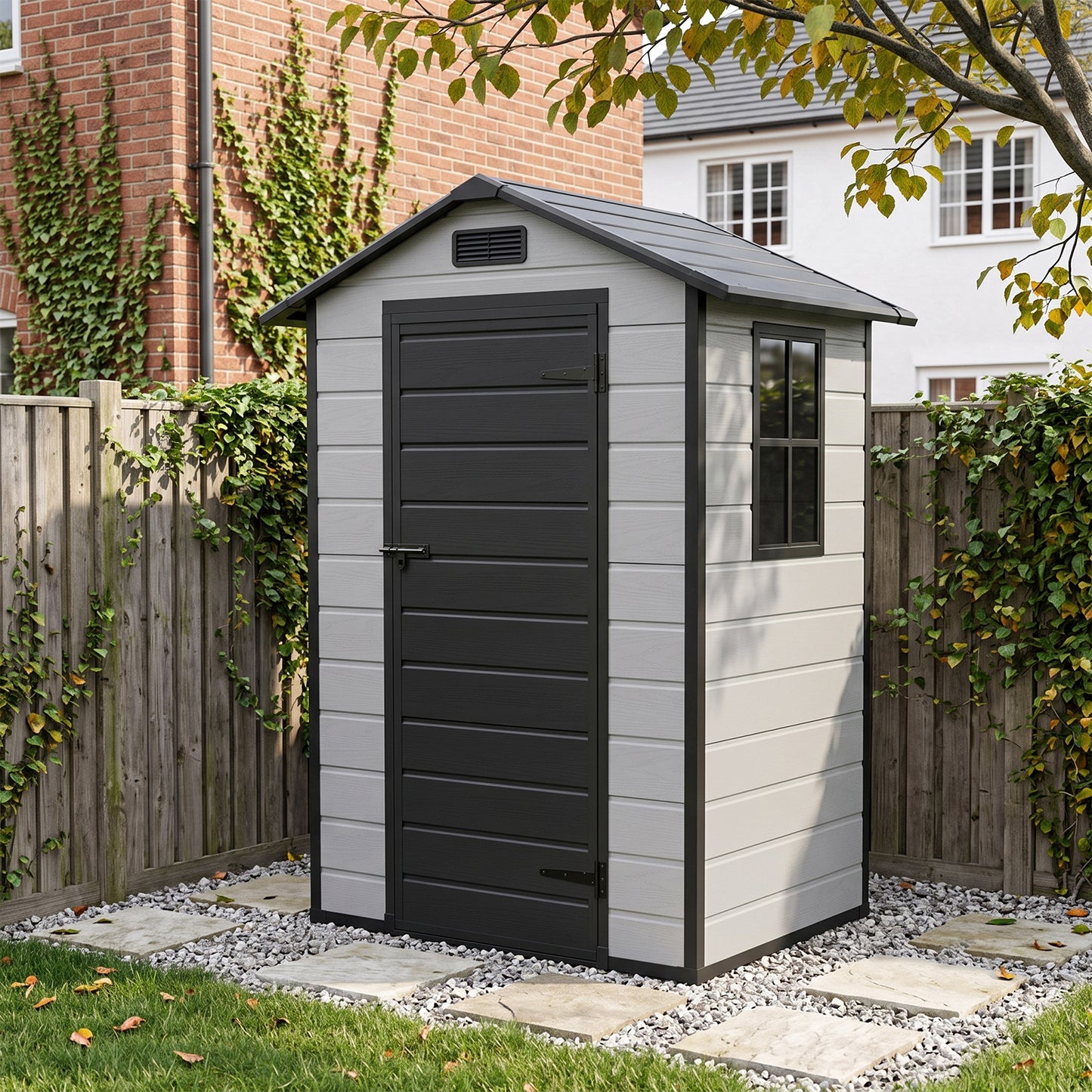 4.4 x 3.4FT Garden Plastic Storage Shed with Lockable Hinge Door