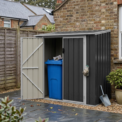5x3ft Grey Metal Bin Storage Shed Pent Roof Lockable