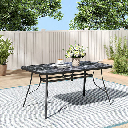 Black Garden Square Marble Patio Table With Umbrella Hole