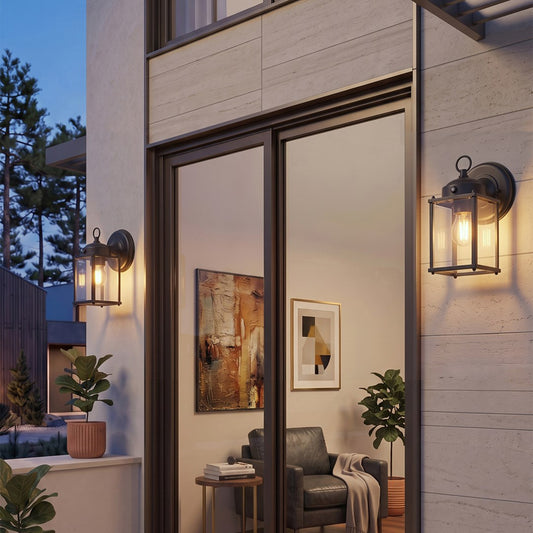 Lantern-Style Outdoor Wall Lamp with Dusk-to-Dawn Sensor