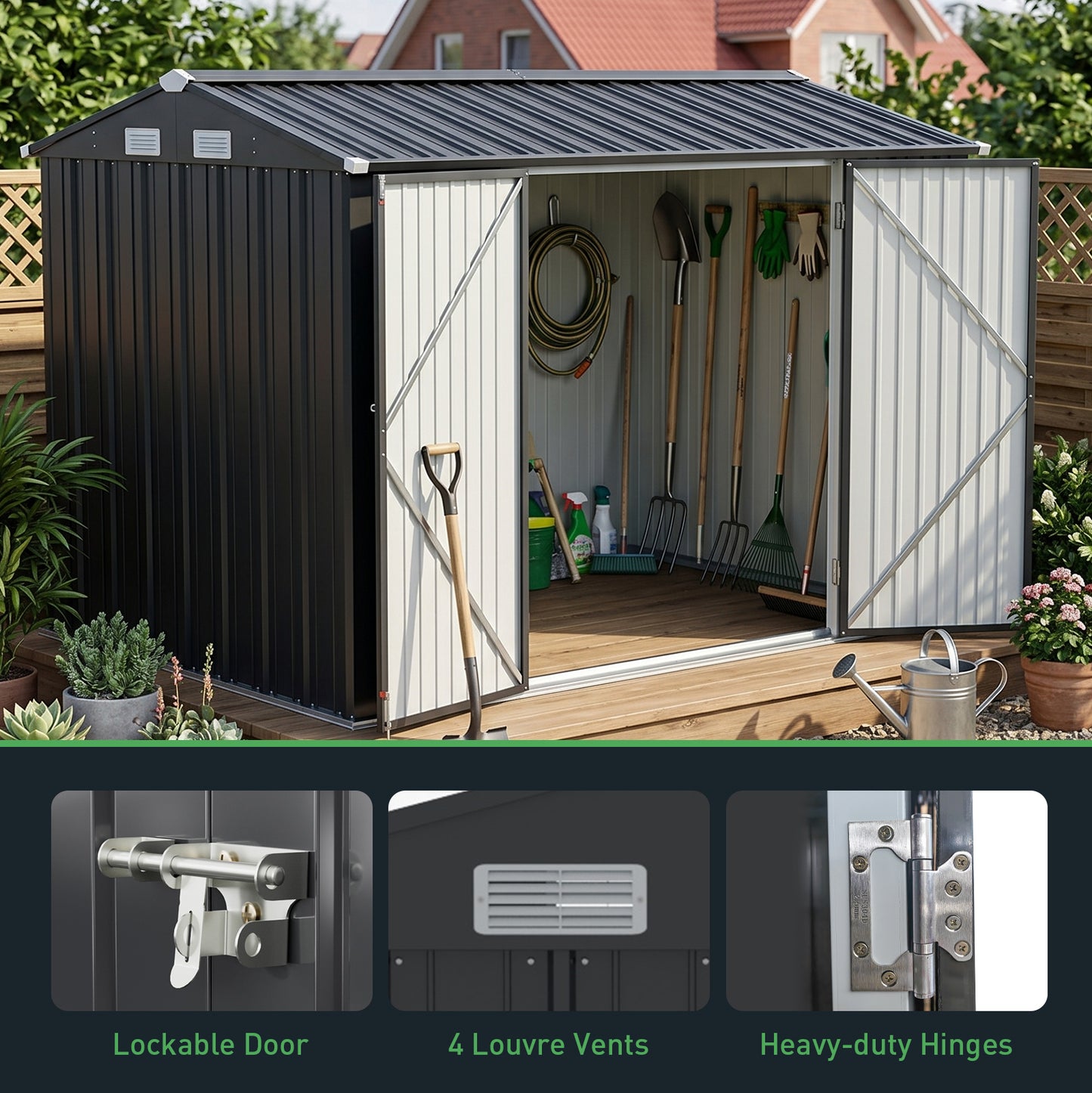 10x7 FT Large Metal Garden Tool Storage Shed