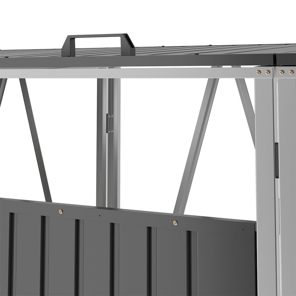 8x7ft Grey Wood Effect Metal Garden Storage Shed Pent Roof