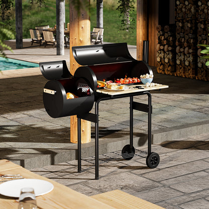 Portable Outdoor Charcoal BBQ Grill with Offset Smoker