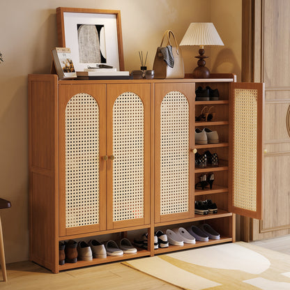 Modern Shoe Storage Cabinet with Rattan-Effect 4 Doors