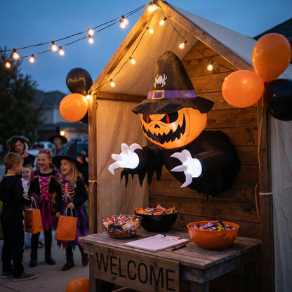 100cm Blow-Up Halloween Pumpkin Witch Inflatable Decoration with Built-in LED Lights