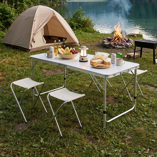 Folding Picnic Table with 4 Stools Portable Lightweight Aluminum Table Stools Set