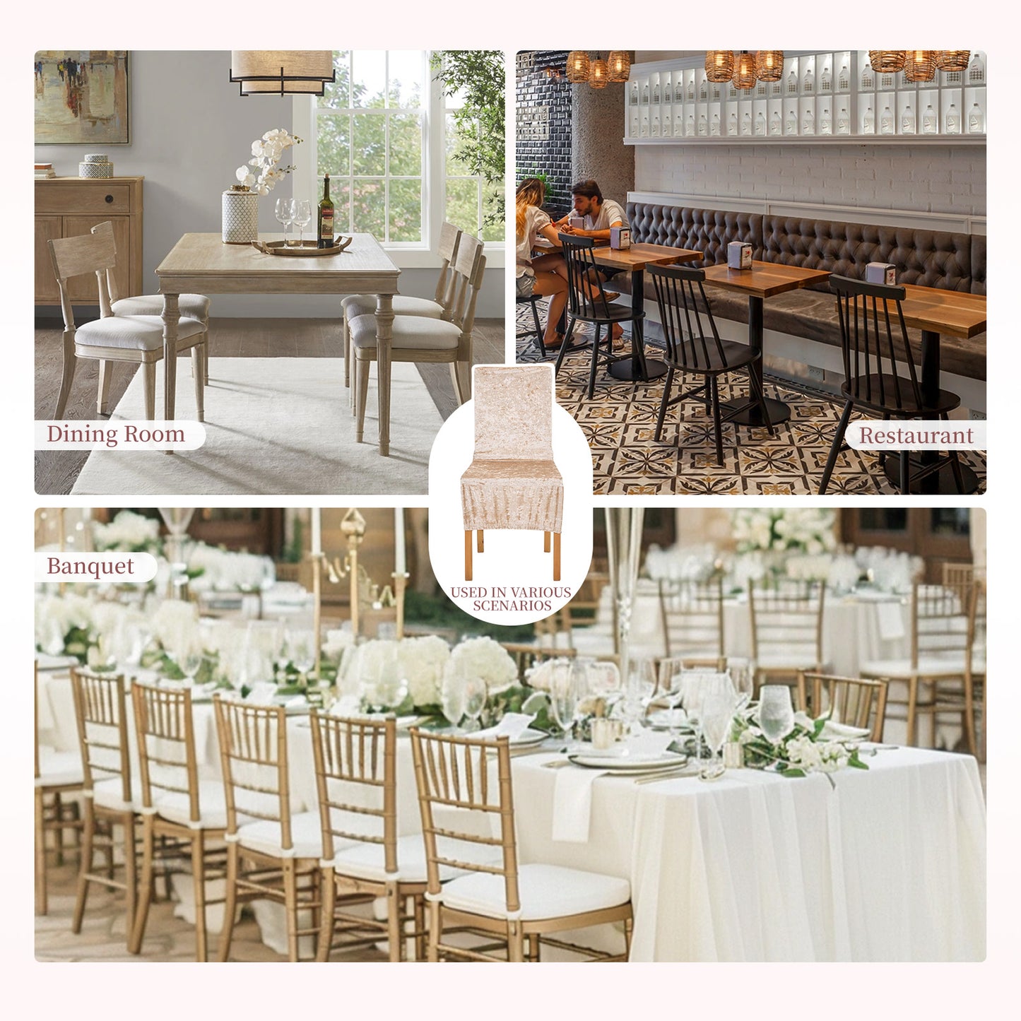 Set of 2 Elegant Dining Chair Covers with Elastic Band