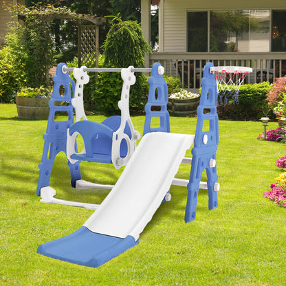 Blue/Pink Kids Toddler Swing and Slide Set with Basketball Hoop