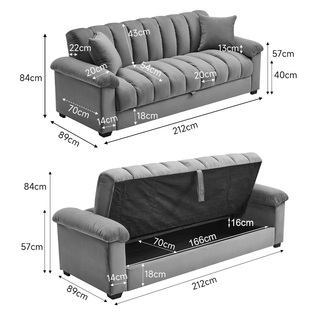 Grey Channel Sleeper Sofa Bed