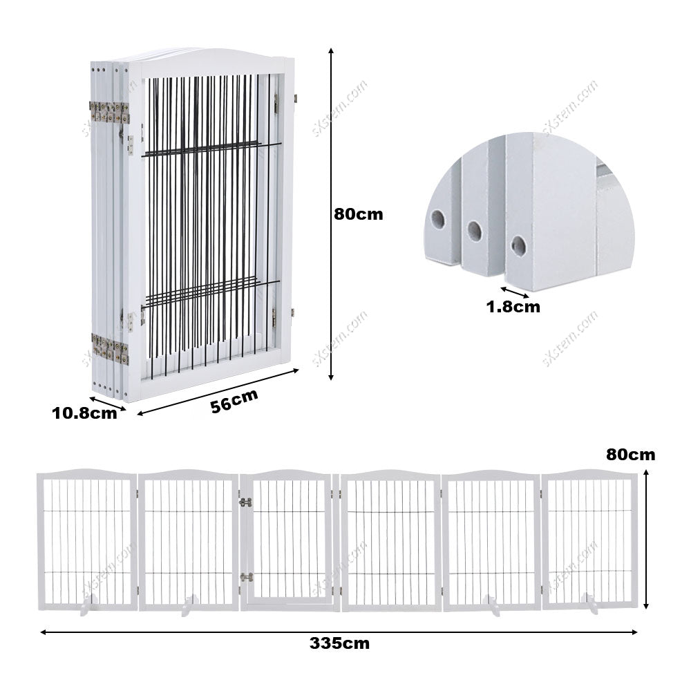 White 6-Panel Wooden Folding Pet Playpen