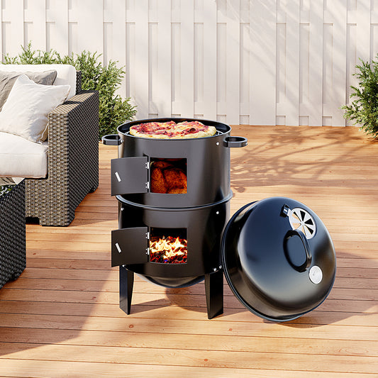 3 in 1 Garden 3-Tier Charcoal Grill with Smoker