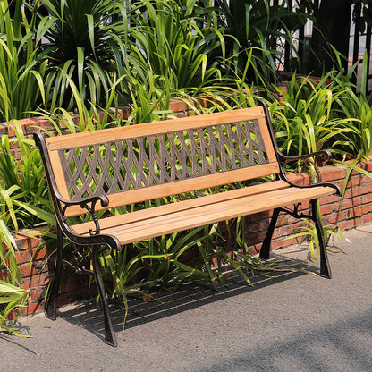 125CM Wide Metal Outdoor Bench with Patterned Backrest