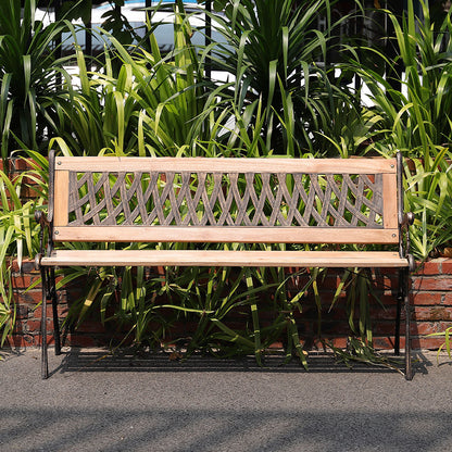 125CM Wide Metal Outdoor Bench with Patterned Backrest