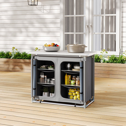 Black/Grey Portable Camping Kitchen Table Cabinet Storage