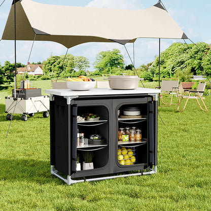 Black/Grey Portable Camping Kitchen Table Cabinet Storage