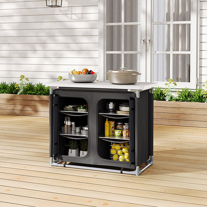 Black/Grey Portable Camping Kitchen Table Cabinet Storage