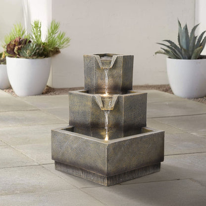 3-Tiered Garden Water Fountain with LED Lights