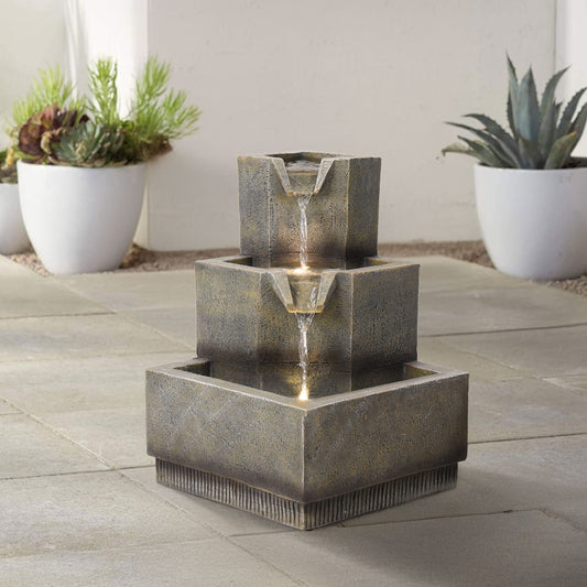 3-Tiered Garden Water Fountain with LED Lights