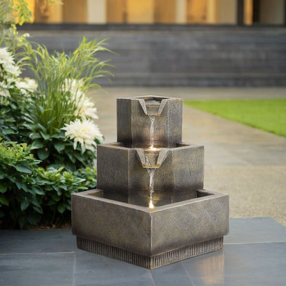 3-Tiered Garden Water Fountain with LED Lights