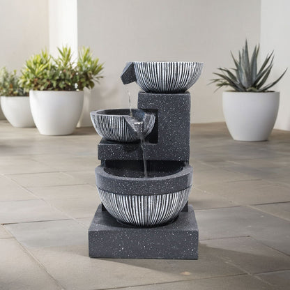 3-Tierd Solar Powered Garden Water Fountain Rockery Decorated