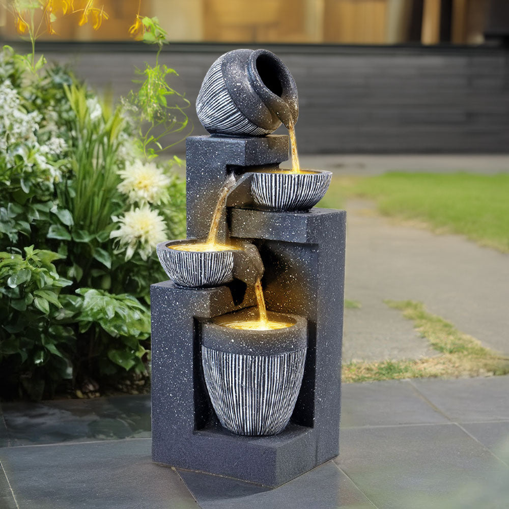 4 Tierd Cascading Water Fountain Bowls Pots Decorated