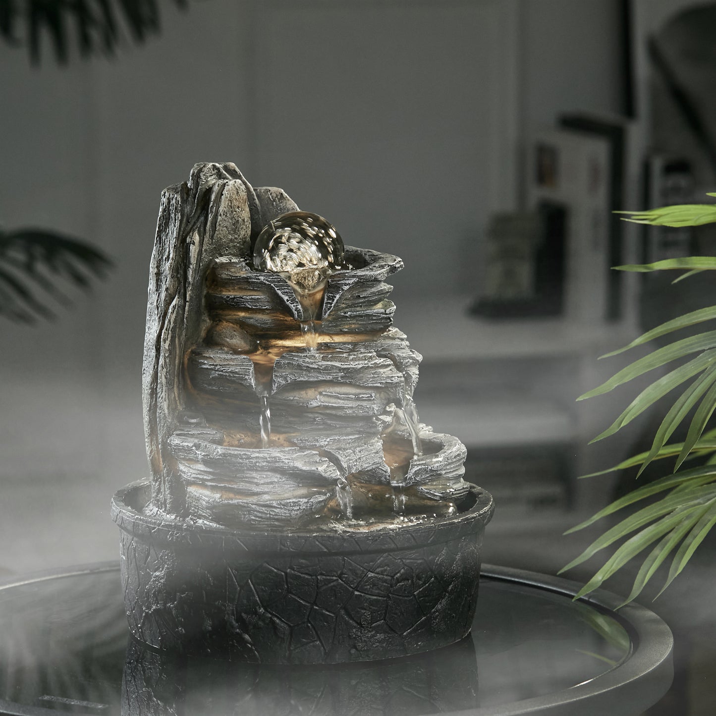 Tiered Rock Cascading Tabletop Water Fountain