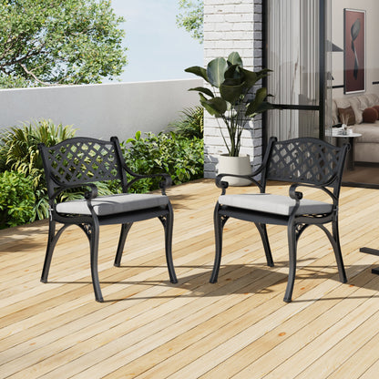 Black/ White Retro Set of 2 Cast Aluminum Garden Chairs