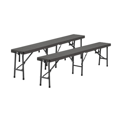 Black Set of 2 Rattan Plastic Outdoor Folding Bench