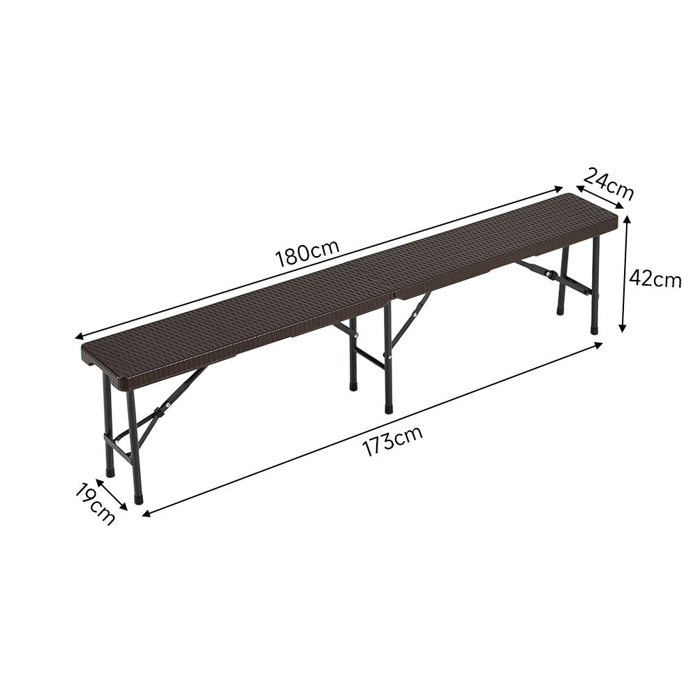 Black Set of 2 Rattan Plastic Outdoor Folding Bench