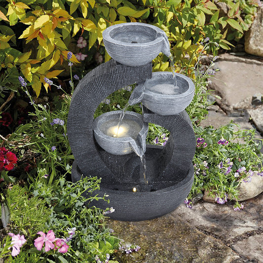 38.5CM Height Solar-Powered Garden Cascading Water Fountain with LED Light