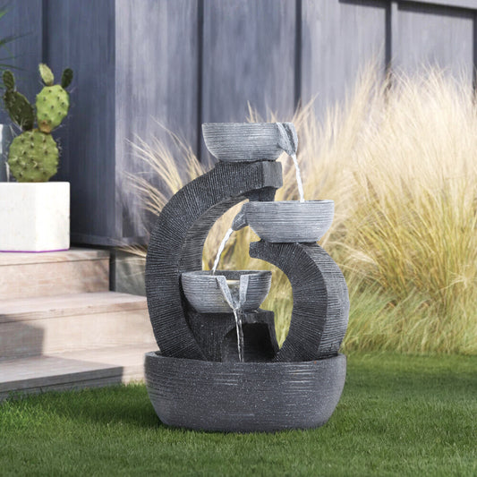 38.5CM Height Solar-Powered Garden Cascading Water Fountain with LED Light