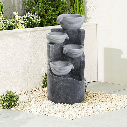 30CM Dia. Solar-Powered Garden Cascading Water Fountain with LED Light