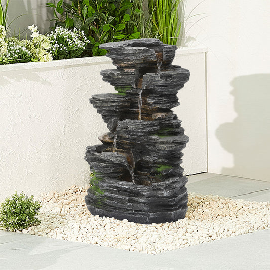 48.5CM Height Solar-Powered Garden Cascading Water Fountain with LED Light