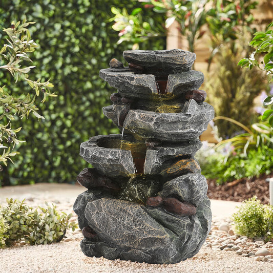 Outdoor Solar-Powered Water Fountain Rockery Decor