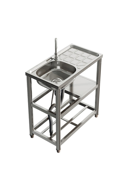 Stainless Steel One Compartment Sink with Shelves and Drainboard