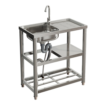 Stainless Steel One Compartment Sink with Shelves and Drainboard