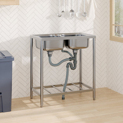 Stainless Steel 2 Compartments Commercial Sink