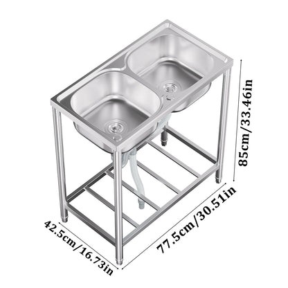 Stainless Steel 2 Compartments Commercial Sink