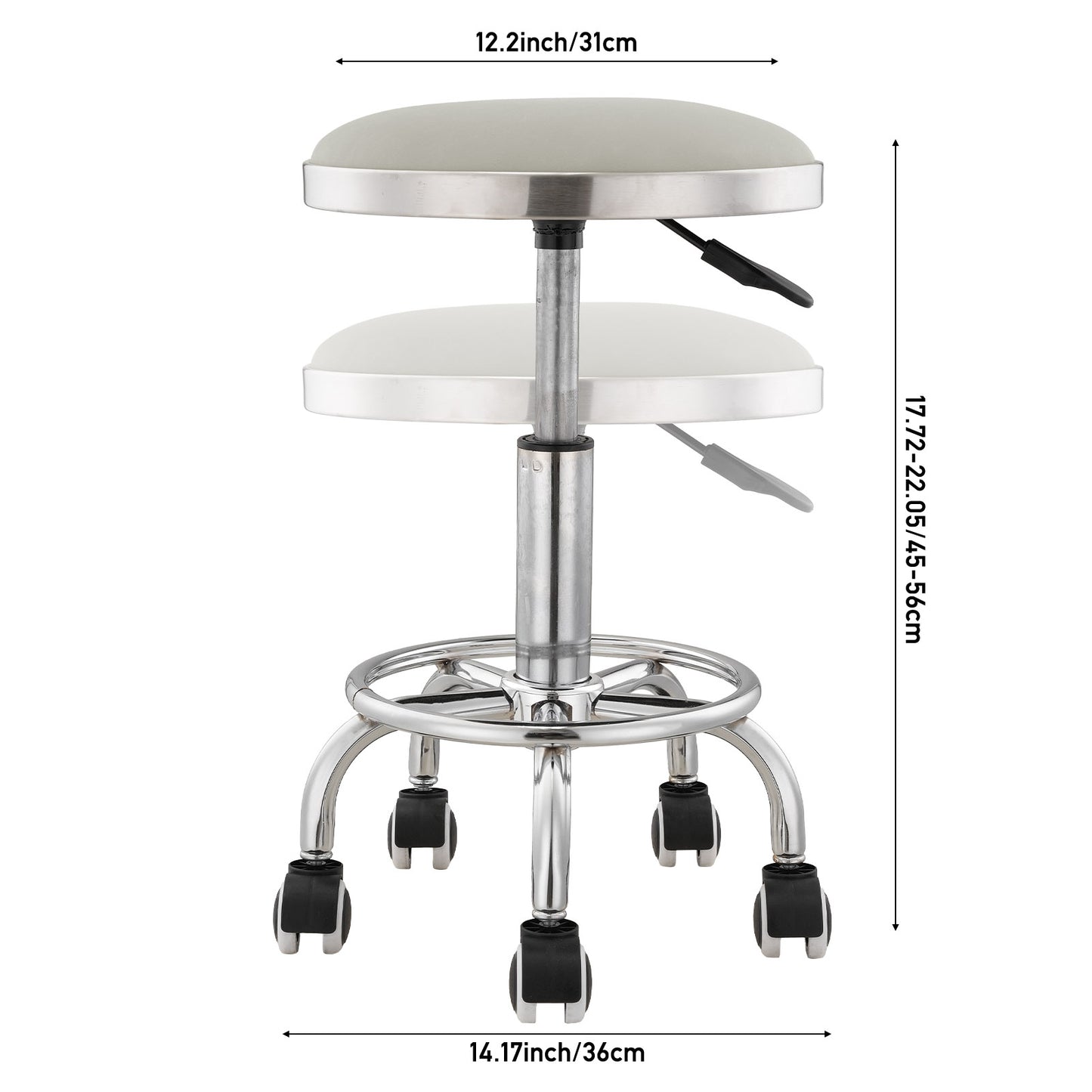 Height-Adjustable PU Leather Round Salon Rolling Stool