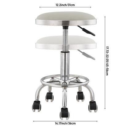 Height-Adjustable PU Leather Round Salon Rolling Stool