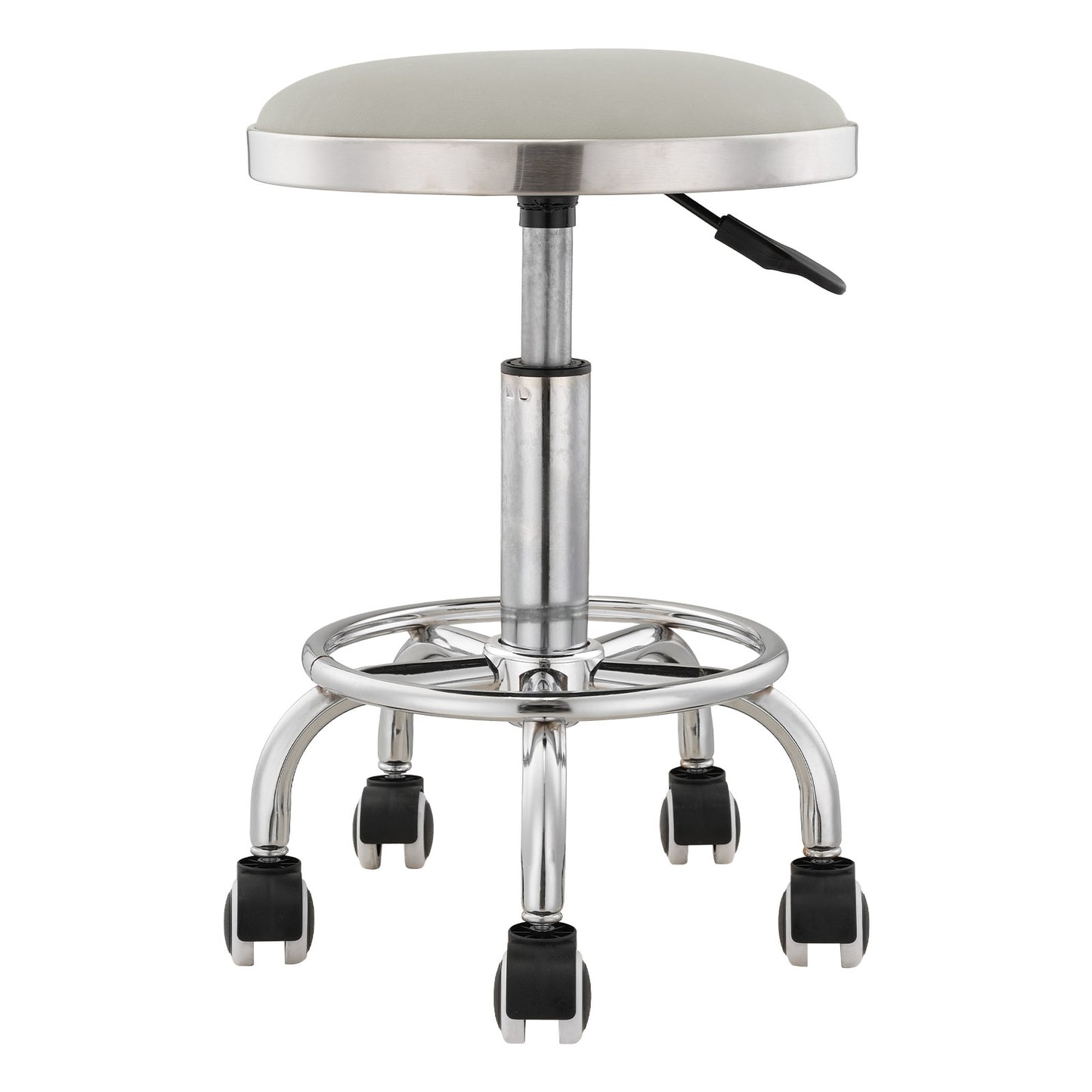 Height-Adjustable PU Leather Round Salon Rolling Stool