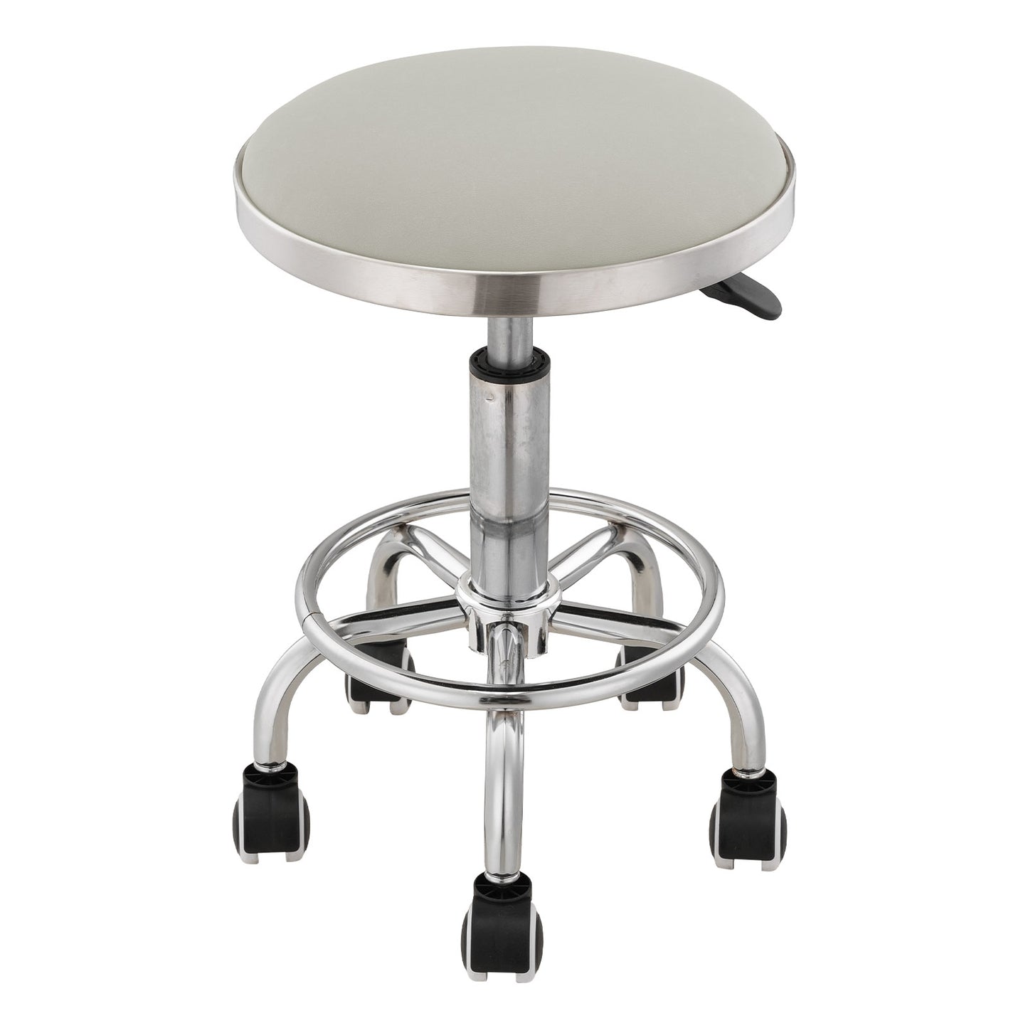 Height-Adjustable PU Leather Round Salon Rolling Stool