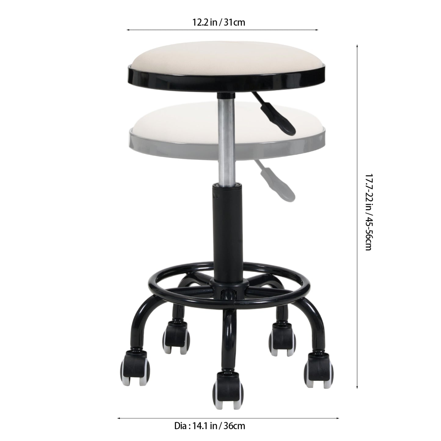 Height-Adjustable PU Leather Round Salon Rolling Stool