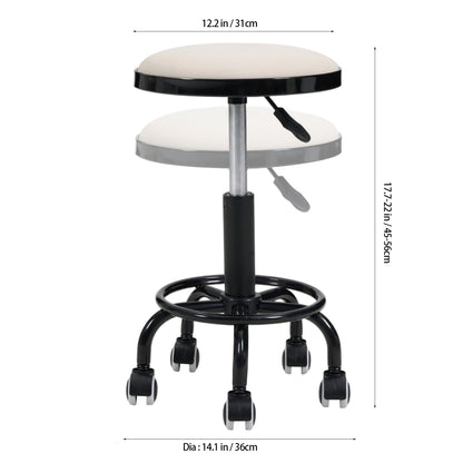Height-Adjustable PU Leather Round Salon Rolling Stool
