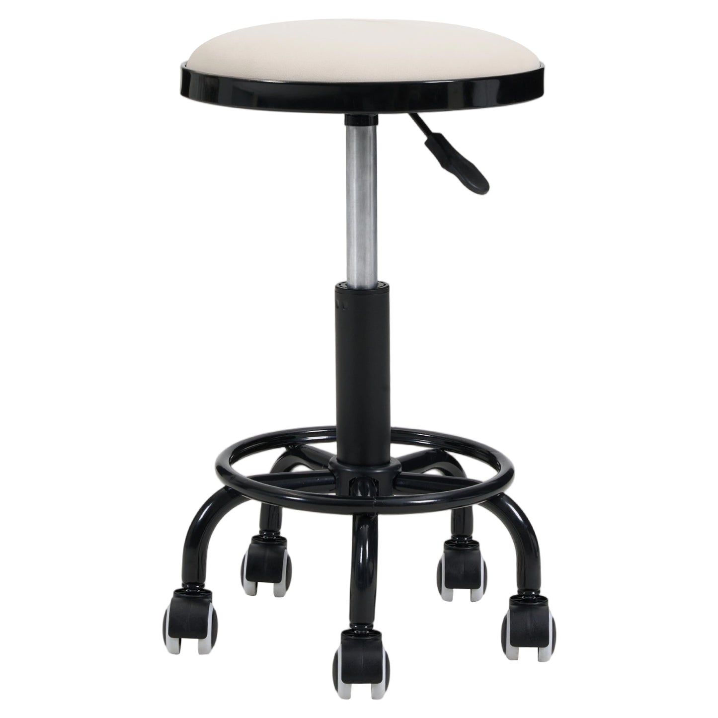 Height-Adjustable PU Leather Round Salon Rolling Stool